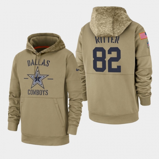 Men's Dallas Cowboys #82 Jason Witten 2019 Salute to Service Sideline Therma Pullover Hoodie - Tan - ujerseystore