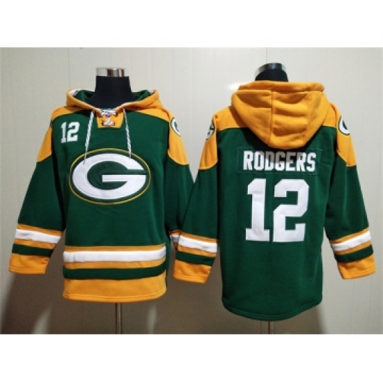 Men's Green Bay Packers #12 Aaron Rodgers Green Lace-Up Pullover Hoodie - ujerseystore