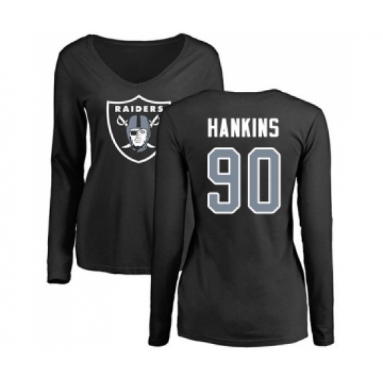 Football Women's Oakland Raiders #90 Johnathan Hankins Black Name & Number Logo Long Sleeve T-Shirt - ujerseystore