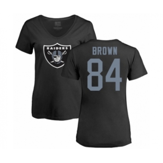 Football Women's Oakland Raiders #84 Antonio Brown Black Name & Number Logo T-Shirt - ujerseystore