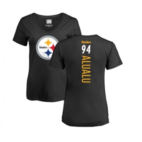 Football Women's Pittsburgh Steelers #94 Tyson Alualu Black Backer Slim Fit T-Shirt - ujerseystore