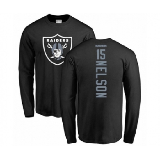 Football Oakland Raiders #15 J. Nelson Black Backer Long Sleeve T-Shirt - ujerseystore