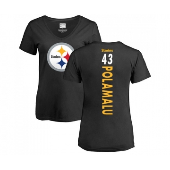 Football Women's Pittsburgh Steelers #43 Troy Polamalu Black Backer Slim Fit T-Shirt - ujerseystore