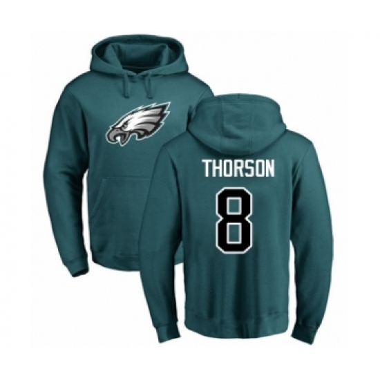 Philadelphia Eagles #8 Clayton Thorson Green Name & Number Logo Pullover Hoodie - ujerseystore