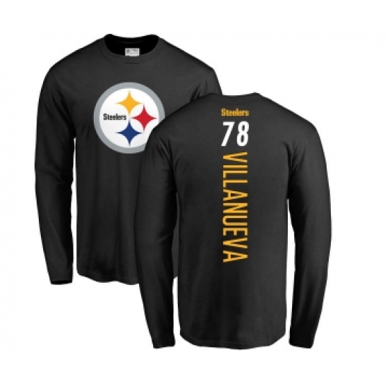 Football Pittsburgh Steelers #78 Alejandro Villanueva Black Backer Long Sleeve T-Shirt - ujerseystore