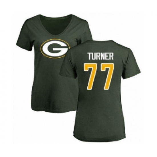 Football Women's Green Bay Packers #77 Billy Turner Green Name & Number Logo T-Shirt - ujerseystore
