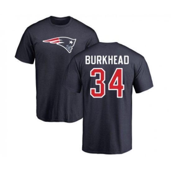 Football New England Patriots #34 Rex Burkhead Navy Blue Name & Number Logo T-Shirt - ujerseystore