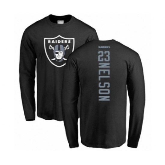 Football Oakland Raiders #23 Nick Nelson Black Backer Long Sleeve T-Shirt - ujerseystore