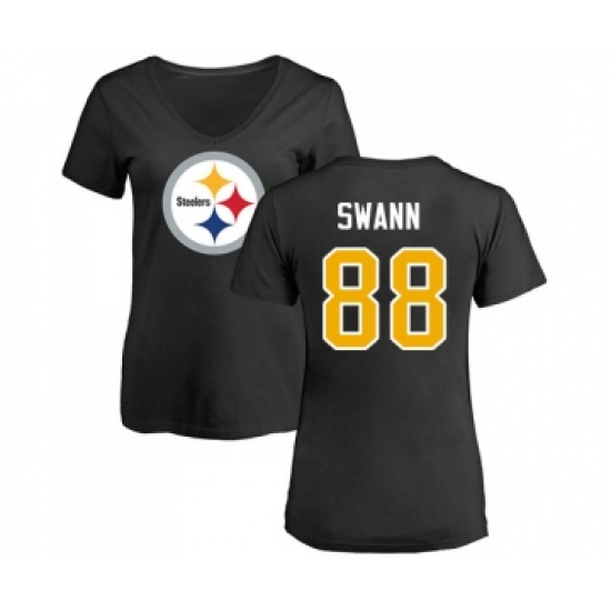 Football Women's Pittsburgh Steelers #88 Lynn Swann Black Name & Number Logo Slim Fit T-Shirt - ujerseystore