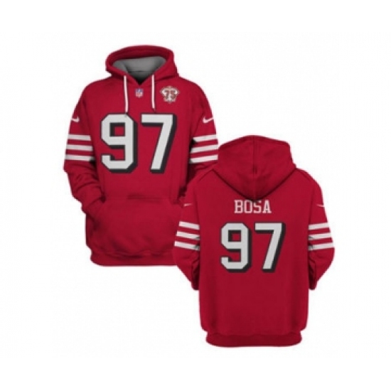 Men's San Francisco 49ers #97 Nick Bosa 2021 Red 75th Anniversary Pullover Football Hoodie - ujerseystore