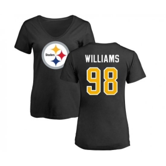 Football Women's Pittsburgh Steelers #98 Vince Williams Black Name & Number Logo Slim Fit T-Shirt - ujerseystore