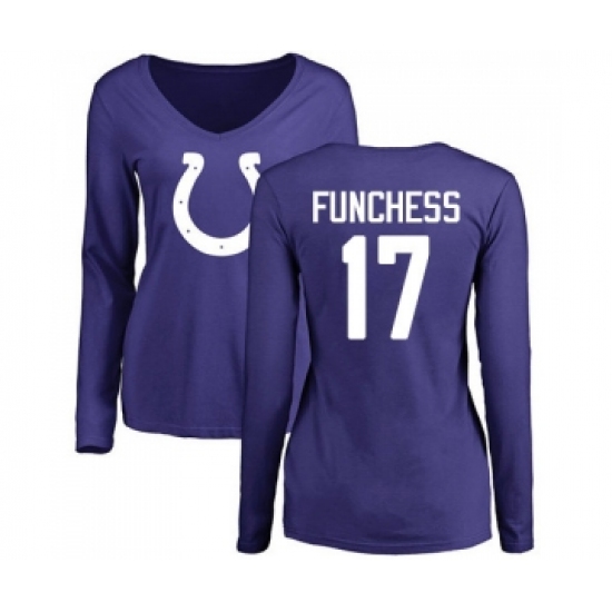 Football Women's Indianapolis Colts #17 Devin Funchess Royal Blue Name & Number Logo Long Sleeve T-Shirt - ujerseystore