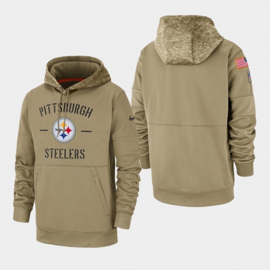 Men's Pittsburgh Steelers Tan 2019 Salute to Service Sideline Therma Pullover Hoodie - ujerseystore