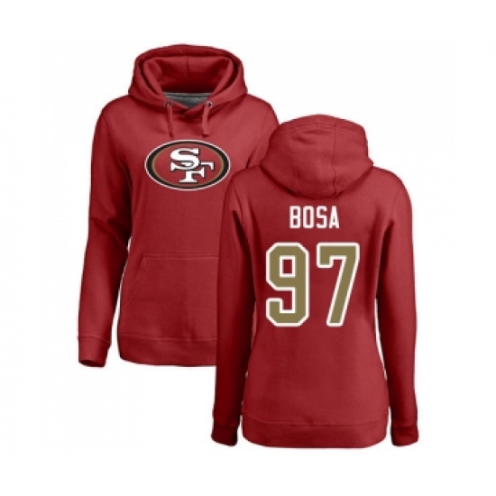 Football Women's San Francisco 49ers #97 Nick Bosa Red Name & Number Logo Pullover Hoodie - ujerseystore