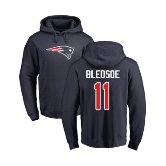 Football New England Patriots #11 Drew Bledsoe Navy Blue Name & Number Logo Pullover Hoodie - ujerseystore