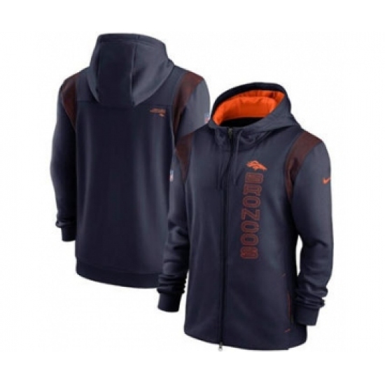 Men's Denver Broncos 2021 Navy Sideline Team Performance Full-Zip Hoodie - ujerseystore