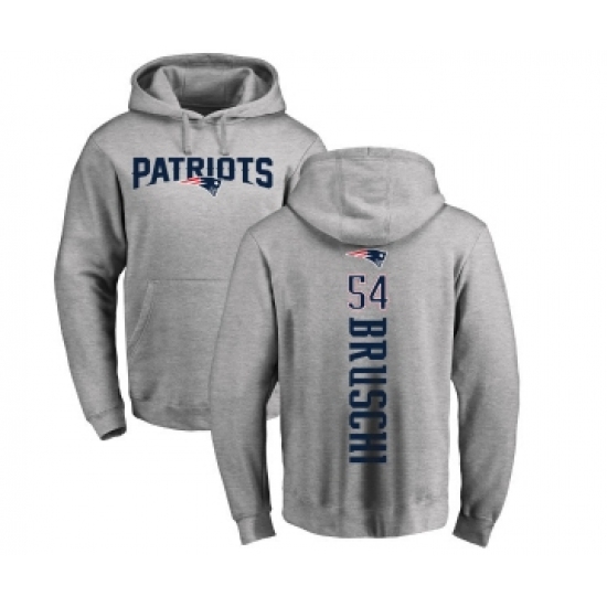 Football New England Patriots #54 Tedy Bruschi Ash Backer Pullover Hoodie - ujerseystore