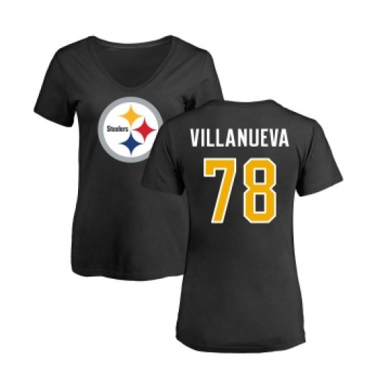 Football Women's Pittsburgh Steelers #78 Alejandro Villanueva Black Name & Number Logo Slim Fit T-Shirt - ujerseystore