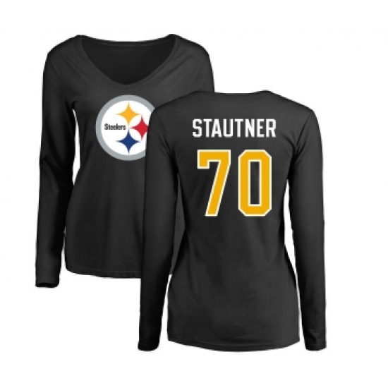 Football Women's Pittsburgh Steelers #70 Ernie Stautner Black Name & Number Logo Slim Fit Long Sleeve T-Shirt - ujerseystore