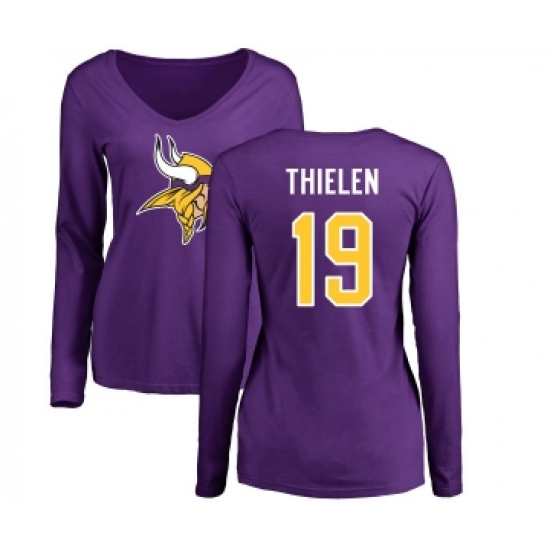 Football Women's Minnesota Vikings #19 Adam Thielen Purple Name & Number Logo Slim Fit Long Sleeve T-Shirt - ujerseystore