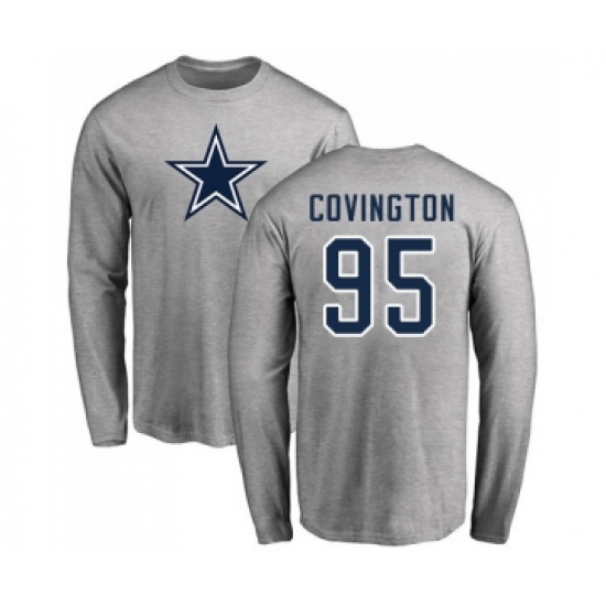 Football Dallas Cowboys #95 Christian Covington Ash Name & Number Logo Long Sleeve T-Shirt - ujerseystore
