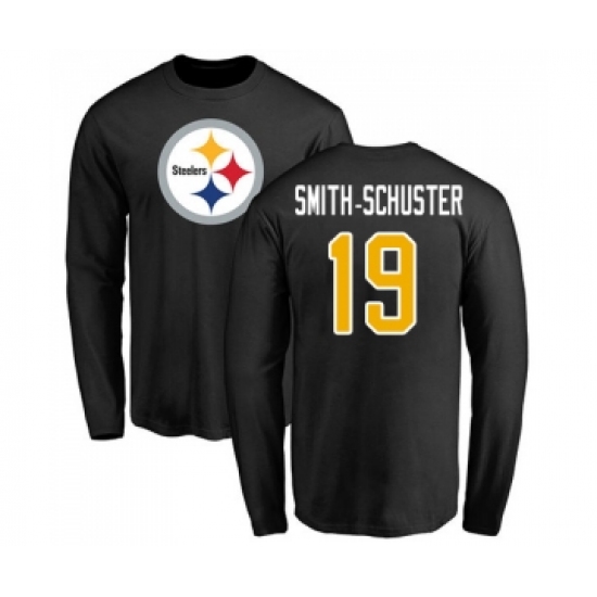 Football Pittsburgh Steelers #19 JuJu Smith-Schuster Black Name & Number Logo Long Sleeve T-Shirt - ujerseystore