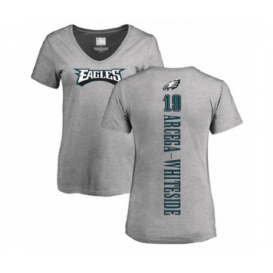 Women's Philadelphia Eagles #19 JJ Arcega-Whiteside Ash Backer V-Neck T-Shirt - ujerseystore