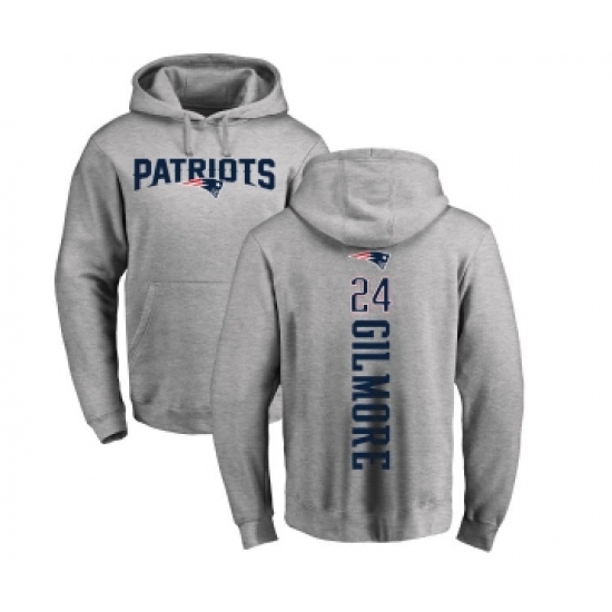 Football New England Patriots #24 Stephon Gilmore Ash Backer Pullover Hoodie - ujerseystore
