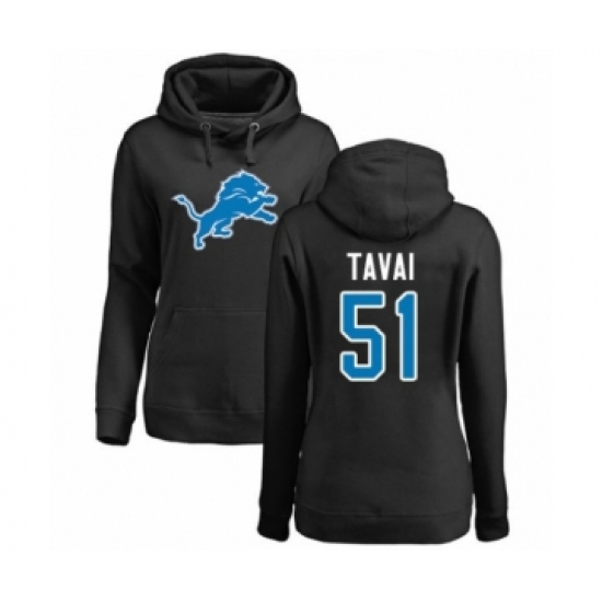 Football Women's Detroit Lions #51 Jahlani Tavai Black Name & Number Logo Pullover Hoodie - ujerseystore