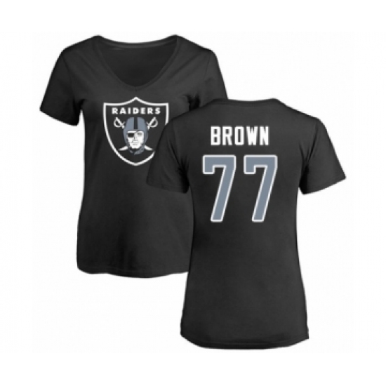 Football Women's Oakland Raiders #77 Trent Brown Black Name & Number Logo T-Shirt - ujerseystore