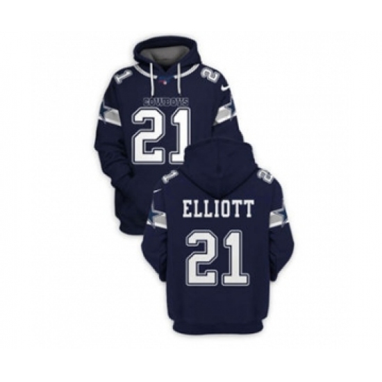 Men's Dallas Cowboys #21 Ezekiel Elliott 2021 Blue Pullover Football Hoodie - ujerseystore