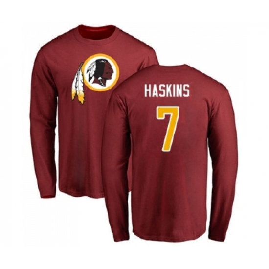 Football Washington Redskins #7 Dwayne Haskins Maroon Name & Number Logo Long Sleeve T-Shirt - ujerseystore
