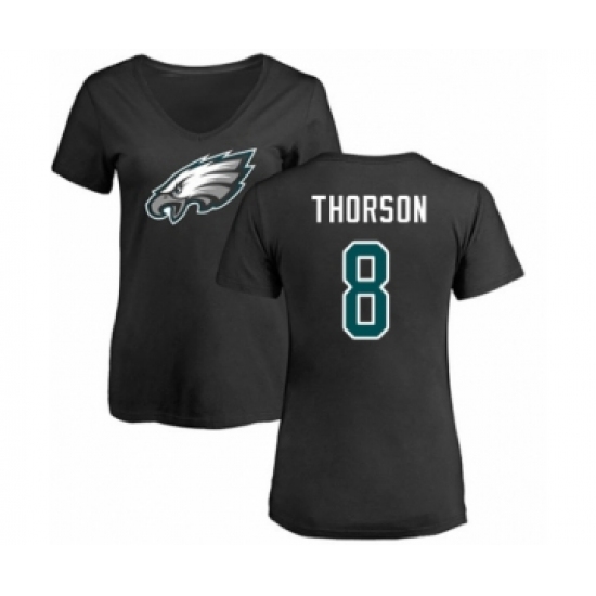 Women's Philadelphia Eagles #8 Clayton Thorson Black Name & Number Logo Slim Fit T-Shirt - ujerseystore