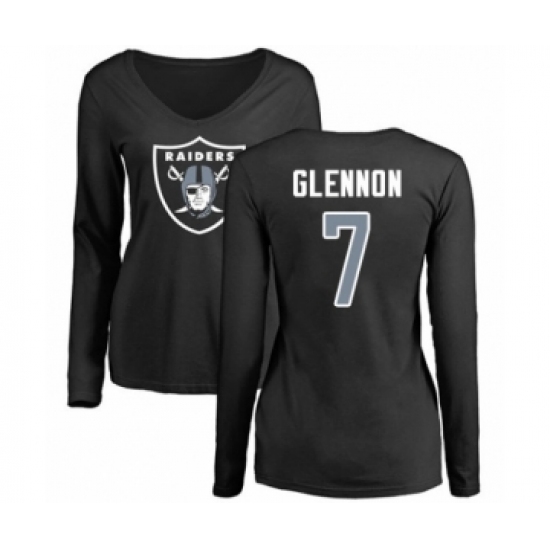 Football Women's Oakland Raiders #7 Mike Glennon Black Name & Number Logo Long Sleeve T-Shirt - ujerseystore