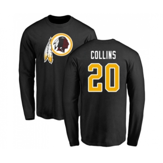 Football Washington Redskins #20 Landon Collins Black Name & Number Logo Long Sleeve T-Shirt - ujerseystore