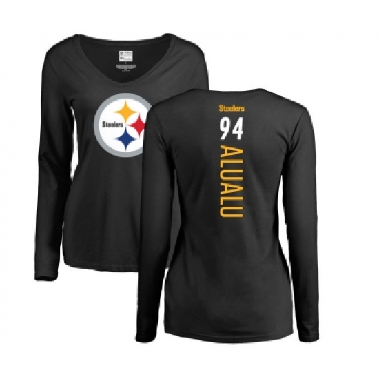 Football Women's Pittsburgh Steelers #94 Tyson Alualu Black Backer Slim Fit Long Sleeve T-Shirt - ujerseystore