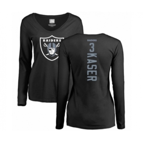 Football Women's Oakland Raiders #3 Drew Kaser Black Backer Long Sleeve T-Shirt - ujerseystore