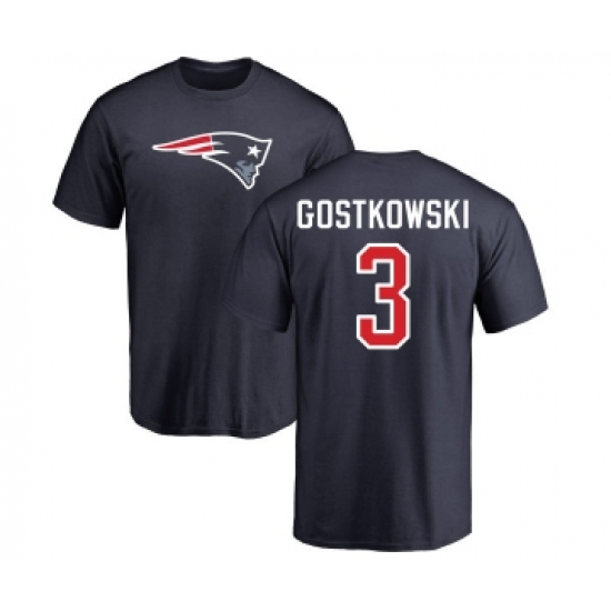 Football New England Patriots #3 Stephen Gostkowski Navy Blue Name & Number Logo T-Shirt - ujerseystore