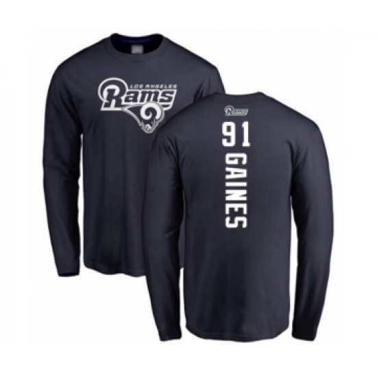 Football Los Angeles Rams #91 Greg Gaines Navy Blue Backer Long Sleeve T-Shirt - ujerseystore