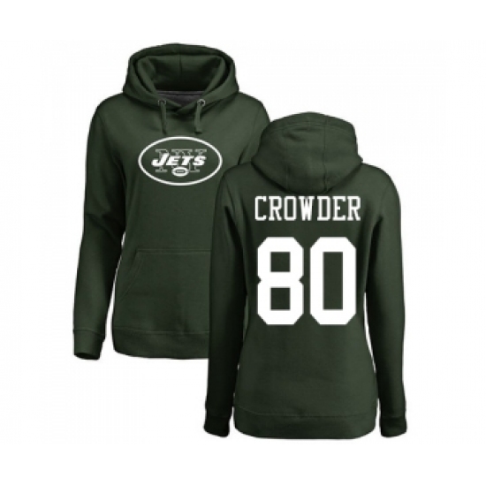Football Women's New York Jets #80 Jamison Crowder Green Name & Number Logo Pullover Hoodie - ujerseystore