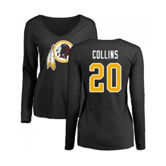 Football Women's Washington Redskins #20 Landon Collins Black Name & Number Logo Long Sleeve T-Shirt - ujerseystore