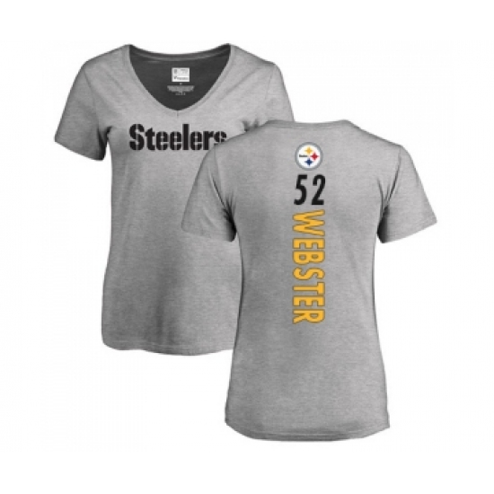 Football Women's Pittsburgh Steelers #52 Mike Webster Ash Backer V-Neck T-Shirt - ujerseystore