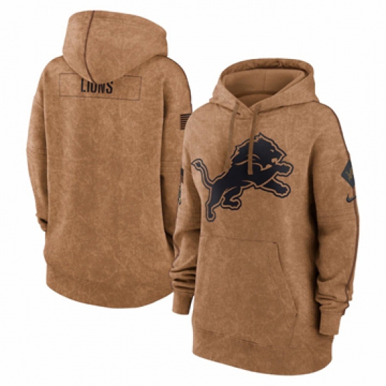 Women's Detroit Lions Nike Brown 2023 Salute to Service Pullover Hoodie - ujerseystore
