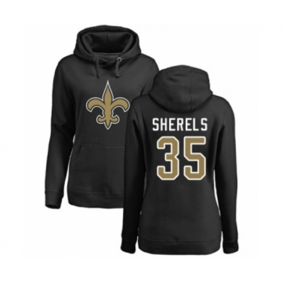 Football Women's New Orleans Saints #35 Marcus Sherels Black Name & Number Logo Pullover Hoodie - ujerseystore
