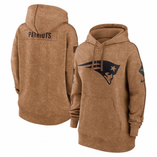 Women's New England Patriots Nike Brown 2023 Salute to Service Pullover Hoodie - ujerseystore