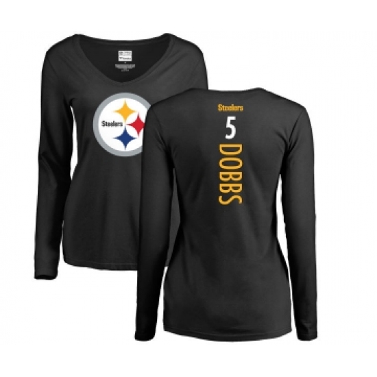 Football Women's Pittsburgh Steelers #5 Joshua Dobbs Black Backer Slim Fit Long Sleeve T-Shirt - ujerseystore