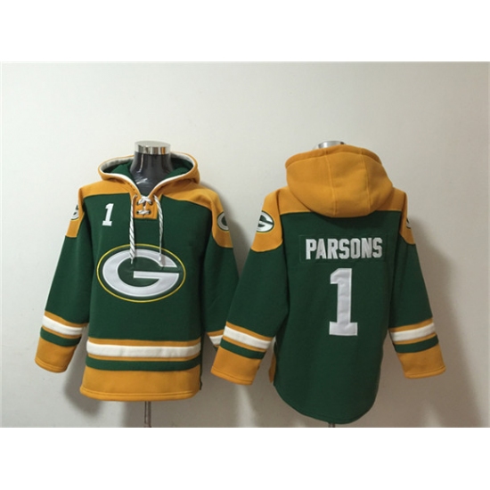 Men's Green Bay Packers #1 Micah Parsons Green Lace-Up Pullover Hoodie - ujerseystore