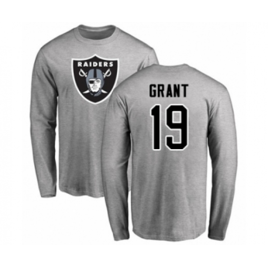 Football Oakland Raiders #19 Ryan Grant Ash Name & Number Logo Long Sleeve T-Shirt - ujerseystore