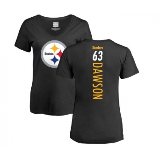Football Women's Pittsburgh Steelers #63 Dermontti Dawson Black Backer Slim Fit T-Shirt - ujerseystore