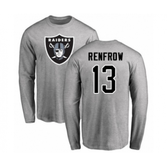 Football Oakland Raiders #13 Hunter Renfrow Ash Name & Number Logo Long Sleeve T-Shirt - ujerseystore
